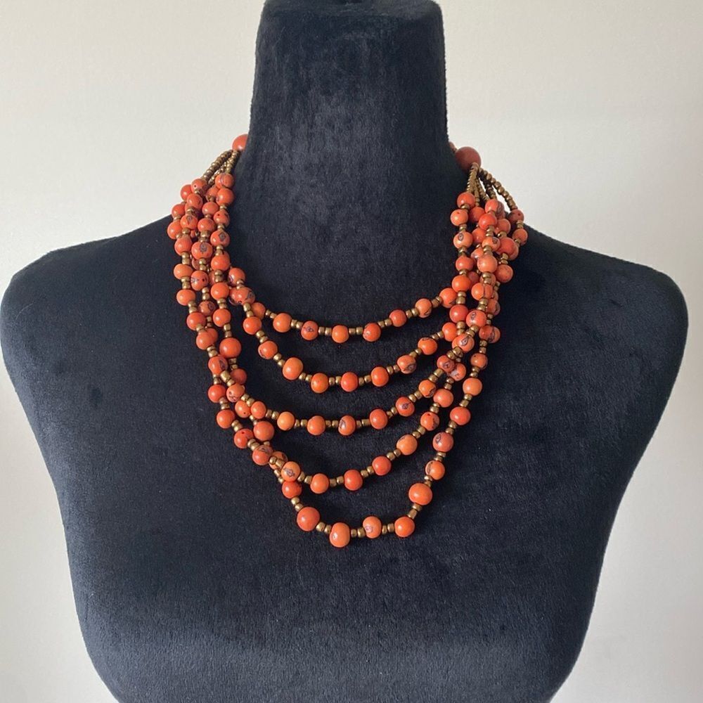 Chic Boho Multi-Strand Orange Beaded Necklace